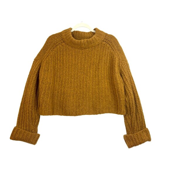 Free People Cropped Sweater Cozy Alpine Mock Neck Alpaca Wool Blend Size S - Picture 4 of 12